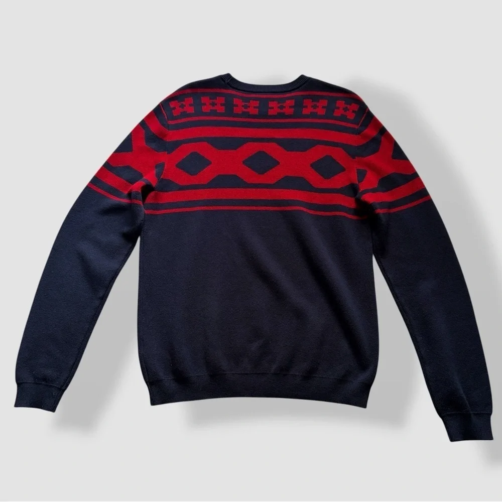 Basement Navy & Burgundy Red Crewneck Sweater Ugly Xmas Sweater Streetwear Men’s